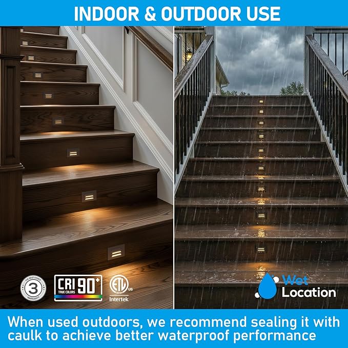 LEONLITE 5CCT 120V LED Step Lights, 3.5W Dimmable Horizontal Louvered Stair Lights Indoor Outdoor, Wet Location, CRI90, ETL, 2700K/3000K/3500K/4000K/5000K, Aluminum, Oil Rubbed Bronze, Pack of 3