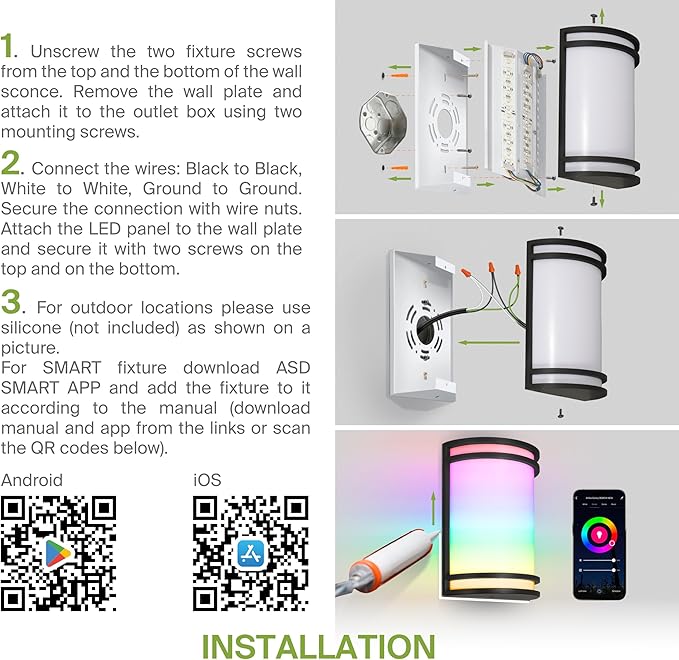 ASD 24 Inch Smart RGBW LED Outdoor Sconce Lights - 23W 120-277V 2700-6500K Nickel Exterior Lighting Fixtures, Remote Control Alexa Exterior Lights for House, Patio Wall Light Fixture ETL