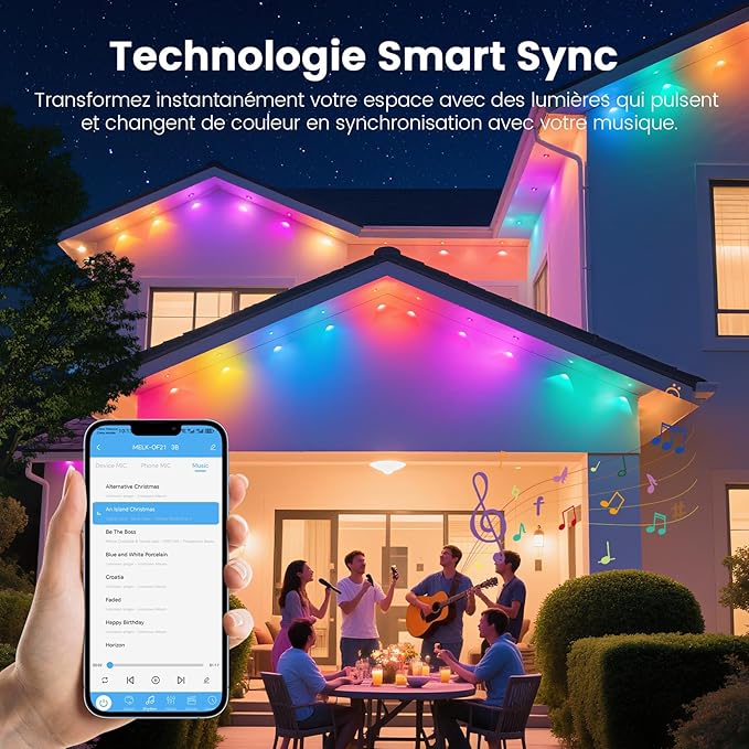 Permanent Outdoor Lights for House, 150 FT Outdoor String Lights with RGBIC & Bluetooth Remote, DIY via App for Music Sync, IP67 Waterproof Expandable LED Lights for Eaves, Patio, Lanai.