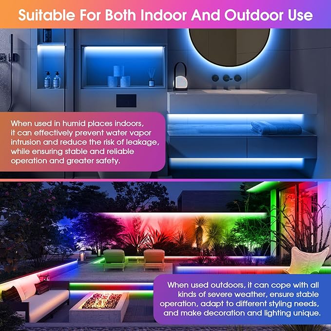 150Ft Outdoor LED Strip Lights,IP68 Waterproof Color Changing RGB LED Light Strips with IR Remote and APP,24V Music Sync Led Rope Lights,Flexible Outdoor DIY Tape Lights for Balcony Deck Garden-150ft
