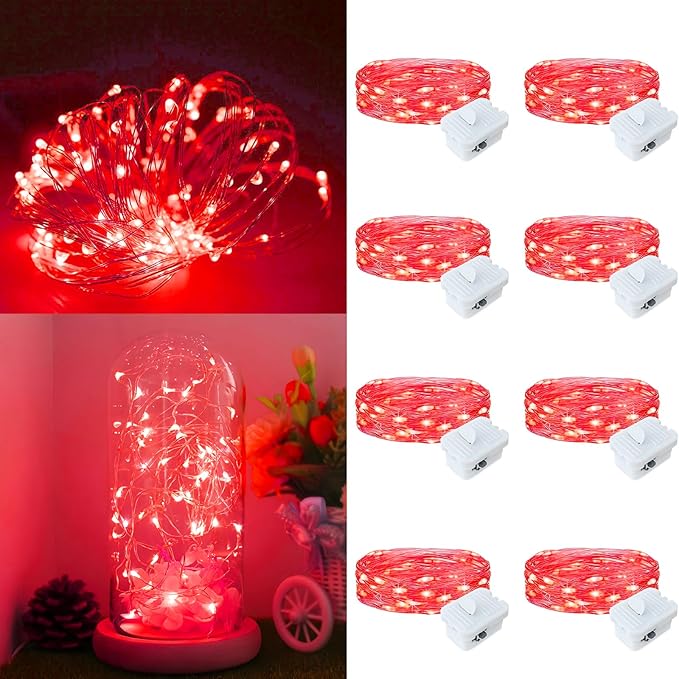 8Pack Fairy Lights Battery Operated, 7ft 20 LED 3 Modes Speed Twinkle Mini String Lights Waterproof Silver Wire Firefly Starry Lights for Mason Jars Wedding Party Christmas Decorations