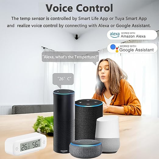 WiFi Thermometer Hygrometer Sensor, Temperature & Humidity Sensor with Notification Alarm for Remote Applications, Free Data Export, Compatible with Alexa- 1 Pack