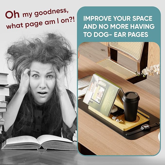 Semiocthome Fathers Day Gifts Picture Frame Phone Docking Station with Book Rest, Desk Nightstand Organizer with Book Rest, Present for Men Birthday Anniversary Ideas