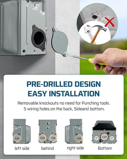 DEWENWILS Outdoor Outlet Box with 20 AMP WRTR GFCI Receptacles, Countdown Function & 4/8 Hrs Cycle, 125V/2500W, 1/2hp Rainproof 3R Enclosure, Outdoor Electrical Outlet Box for Decor, Yard