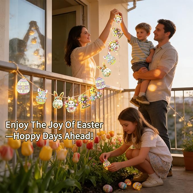 Easter String Lights,10Ft 20 LED Easter Lights Bunny Egg Chick Fairy Lights with Dual Power (Battery/USB) 2 Lighting Modes 6 Cute Patterns for Indoor Outdoor Easter Decorations Spring Home Party Patio