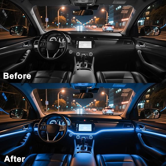 Ambient Lighting car Accessories Interior car Lights APP Control，236" Fiber Optic，5 in 1 led Strip Lights，16 Million Colors Car Neon Lights, Sync to Music（Cigarette）