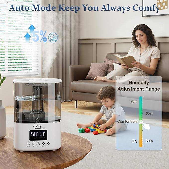 Smart Humidifiers for Bedroom, Top Fill 4L Cool Mist Air Humidifier for Large Room, Essential Oil Diffuser App Control, Fast Symptom Relief, Nightlight, 12H Quiet Runtime for Baby, Plant