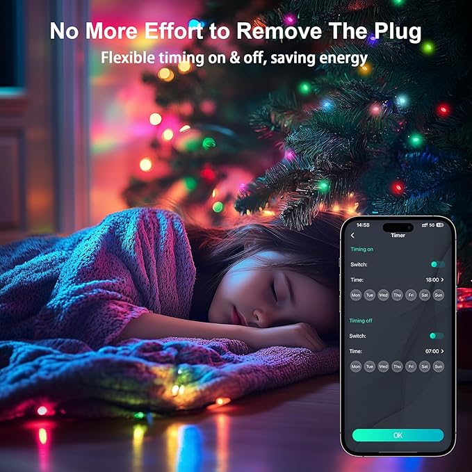 Smart Fairy Lights 98.4Ft 300LEDs, Color Changing led String Lights with Remote & APP Control, DIY RGB-IC Dynamic Multicolor Twinkle Lights for Indoor Christmas Room Bedroom Party Decor