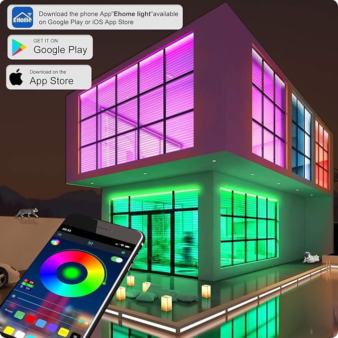 Micomlan 82Ft/25m LED Strip Lights, Music Sync Color Changing RGB LED Strip Built-in Mic, Bluetooth APP Controlled Home Lighting for Living Room Kitchen (APP+Remote+Mic+Music)