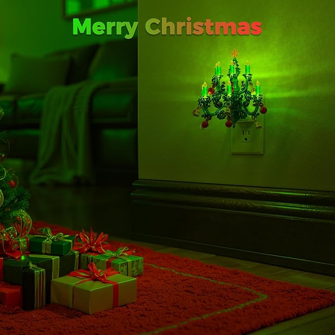 Briignite Christmas Night Light, RGB Color Changing Night Lights Plug into Wall, Chandelier Night Lights with Dusk to Dawn Sensor, Rotatble Plug in Nightlight for Christmas Decoration Party