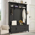 Widen Hall Tree with Bench and Shoe Storage, Modern Entryway Bench with Coat Rack, Cabinet, 2 Drawers and Shelves, Mudroom Bench with Storage and 5 Hooks for Entry Way, Hallway (Black)