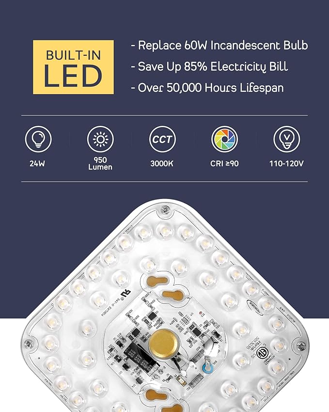 CALDION LED Ceiling Light Fixture, 12 Inch 24W 950Lumens Flush Mount Light Fixture, Dimmable 3000K, Gold Finish with Opal Frosted Glass, Round Close to Ceiling Lights for Bedroom, Kitchen