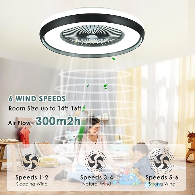 24" Bladeless Ceiling Fan with RGB Light Remote, Smart LED Ceiling Fans with Voice/App Control, Modern Low Profile Dimmable Light Ceiling Fan for Bedroom Living Room