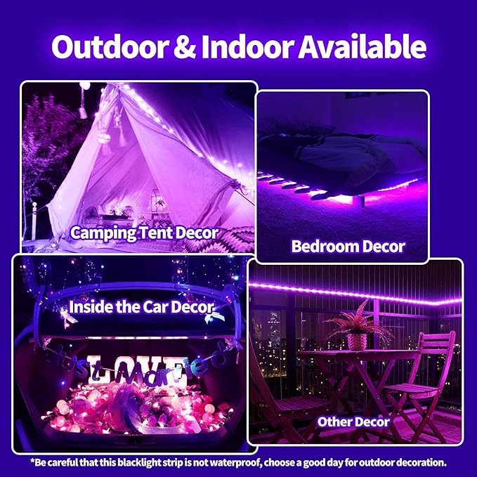 16.4ft Black Lights Strip Battery Operated, USB Blacklight Strip for Glow Party, 385-400nm Black Lights for Bedroom Indoor Halloween Birthday Decor Uranium Glass Tapestry Poster