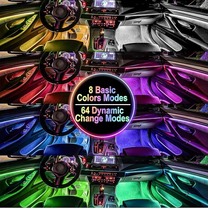 Car Interior Lights, 12V LED Strip Lights with Cigarette Lighter Adapter, Ambient Lighting Car Accessories, App & Remote Control Music Sync Color Change Lights for Truck Car Decor (36LED Beads)