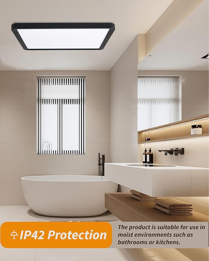 Square Led Flush Mount Ceiling Light,20 Inch 40w 4520lm led Light 3000k,4000k,6000k CCT Selectable,Flat Panel Super Slim Led Ceiling Light Fixture,for Living Dining Kitchen Bedroom Room (1Pack-Black)