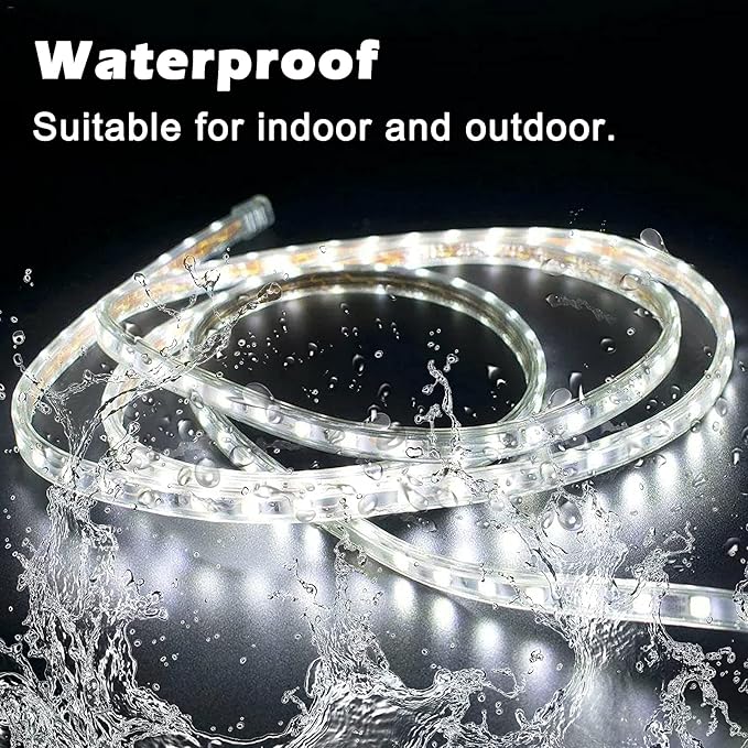 50ft LED Light Strip kit,Waterproof, 6000K Daylight White,110V 2 Wire, Flexible, 900 Units SMD 2835 LEDs,UL Listed Power Supply - Indoor Deck Patio Christmas Camping Decor