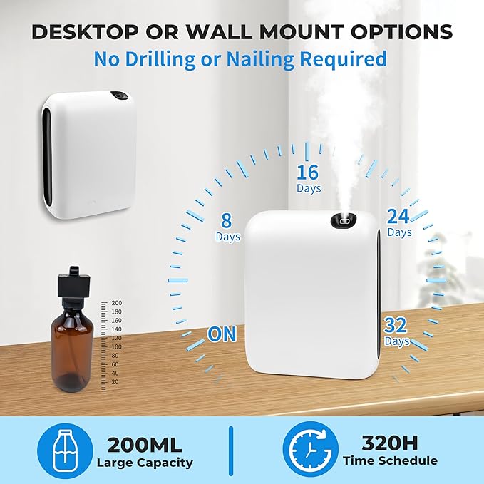 Upgraded Scent Air Machine for Home, 1500 Sq.Ft Hotel Collection Diffuser with Smart Cold Air Technology, Bluetooth Waterless Essential Oil Diffuser for Large Room, Hotel, Spa, Office
