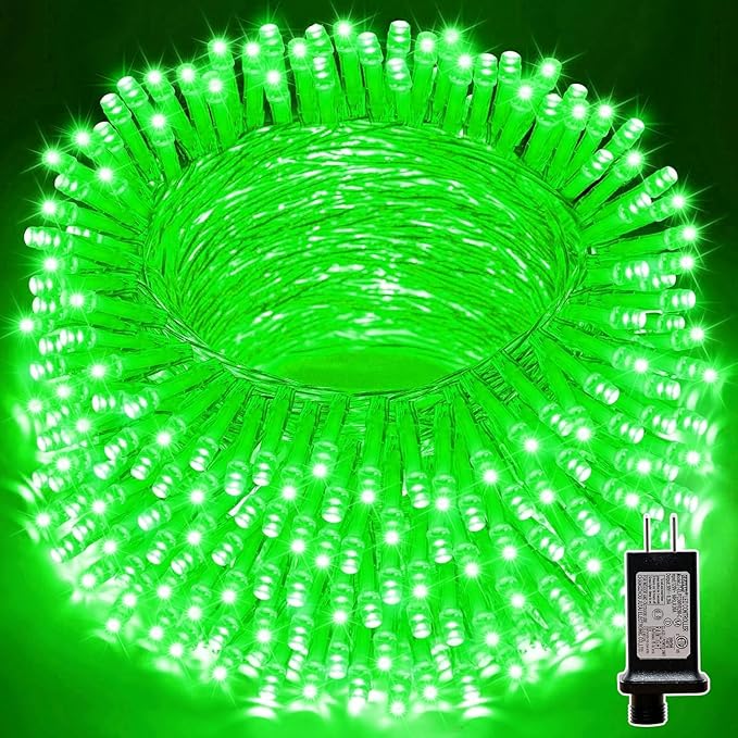 LAMPHOME 99ft St Patricks Day Green String Lights, 300 LED Transparent Wire Fairy StarryMini Light Plug in, 16Lighting Modes for Indoor Outdoor Xmas Tree Wedding Party Decoration