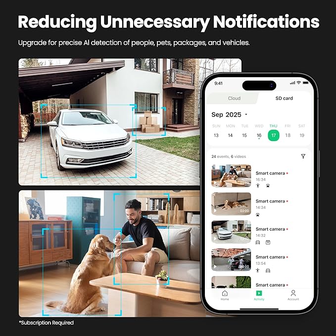 2K Security Camera Indoor/Outdoor, Magnetic Wired Cameras for Home Security, Pet Camera, Baby Monitor, AI Detection, Color Night Vision, 2.4GHz WiFi, SD & Cloud Storage, Works with Alexa