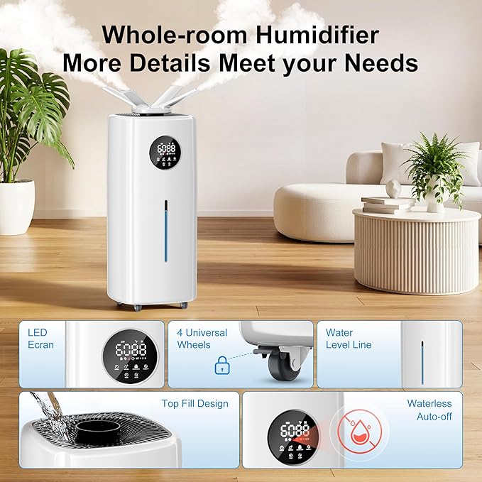 Uthfy 5.5Gal/21L Humidifier for Large Room 3000sq.ft, 2000ml/h Dual 360° Nozzles Ultrasonic Humidifiers for Bedroom, Remote/Touch Control,4 Atomizing Plates, Top Fill, 12H Timer
