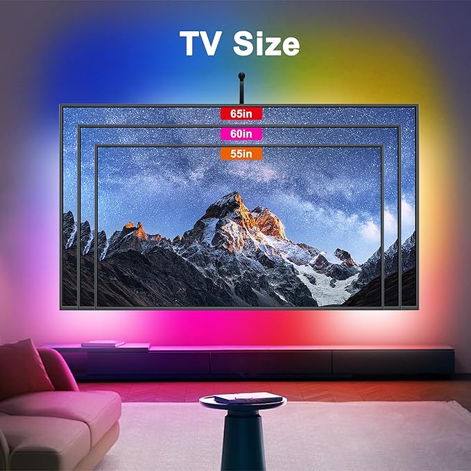 TV LED Backlight, 12.5ft Cuttable LED Strip Lights That Change with 55-65 Inch TVs Screen and PC Monitor, with Sensor, Remote Control, Game & Music Sync Color Changing Light