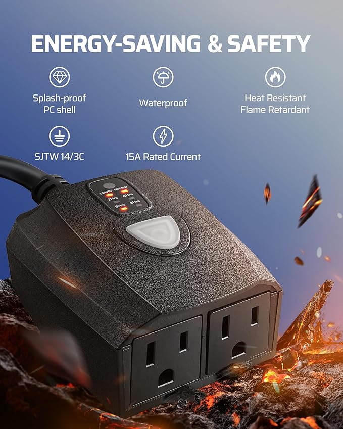DEWENWILS Outdoor Timer Outlet Waterproof with 11 Modes, Outdoor Light Timer, 100FT Remote Control, for Outdoor Lights, Pump, Sprinkler, Fountain