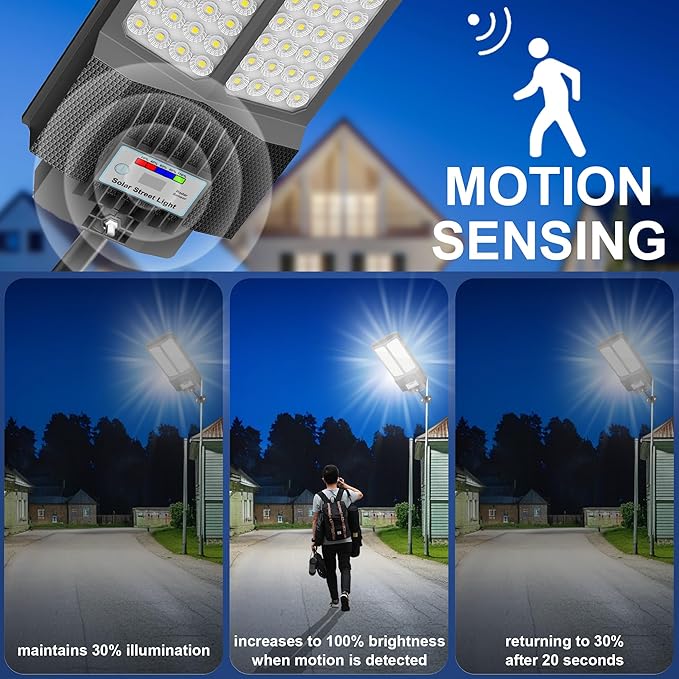Large Solar Street Lights Outdoor Waterproof Heavy Duty, Dusk to Down Solar Parking Lot Lights Mention Sensor, Outdoor Yard Light LED Floodlight with Remote Control for Graden Patio