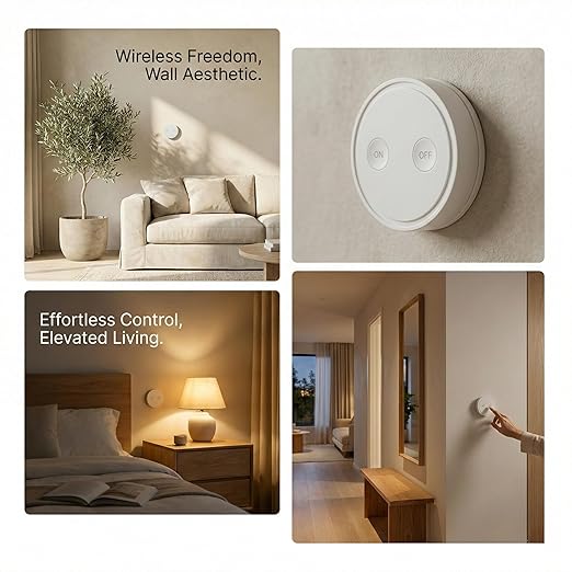 LoraTap Wireless Outlet - Ergonomic Round Remote (Comfort Grip!) + Magnetic Wall Base - Stick & Grab, No Wall Damage - 15A/1875W 100ft Range - Control for Hard-to-Reach Sockets, No More Bending