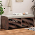 Amposei Modern Classic Storage Bench 43.3-Inch Wooden Entryway Shoe Storage Bench Cabinet with Removable Seat Cushion & Sliding Shutter-Style Doors for Living Room Entrance Hallway, Espresso
