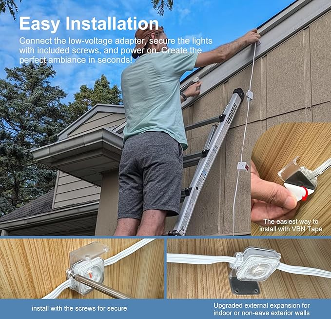 Aogled Permanent Outdoor Lights for House,50ft RGB+IC Smart Eave Lights with 30 LEDs,IP67 Waterproof,Remote/APP Control,DIY Scene Modes&Music Sync Lighting for Outdoor Christmas Decorations