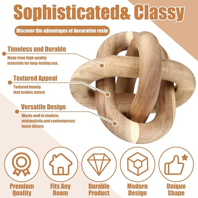 3 Link Wood Knot Decor Rustic Home Décor Accents Hand Carved Coffee Table Decoration, Boho Chain Link Decoration, Modern Shelf, Rustic Objects for Home Living Room Bedroom(Acacia Wood)