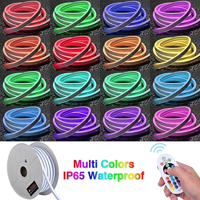 DELight AC 110-120V Waterproof IP65 Window Display RGB 150ft Double-Side Neon Rope Lights with Remote Control & APP Music Sync Dimmable Cuttable Flexible LED Strip Lights Outdoor DEL-D150R