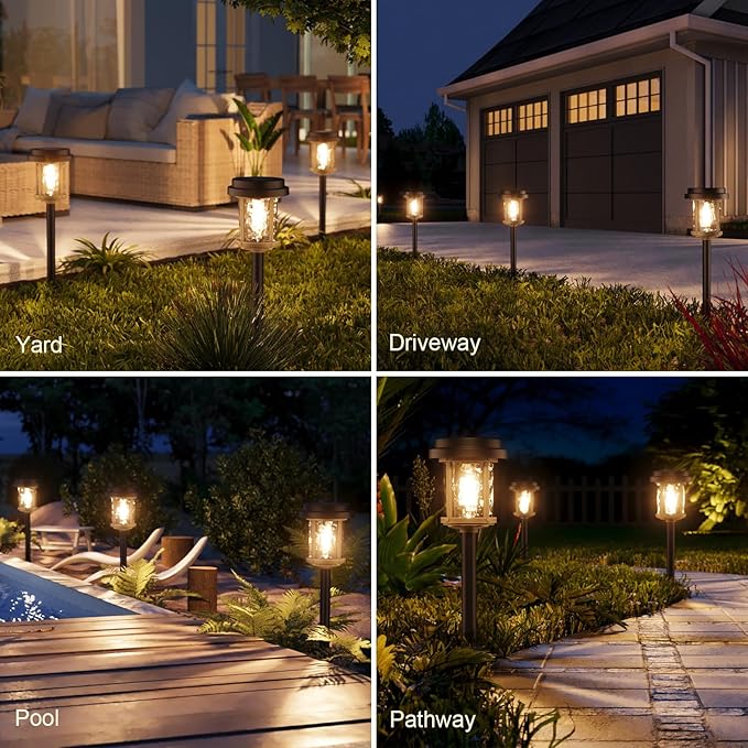 XMCOSY+ Solar Pathway Lights 6 Pack, 20 Lumens Bright Solar Garden Lights, Auto On/Off 10 Hours with Metal Glass Solar Powered, Waterproof Landscape Lights for Outside Yard Walkway Driveway Lawn