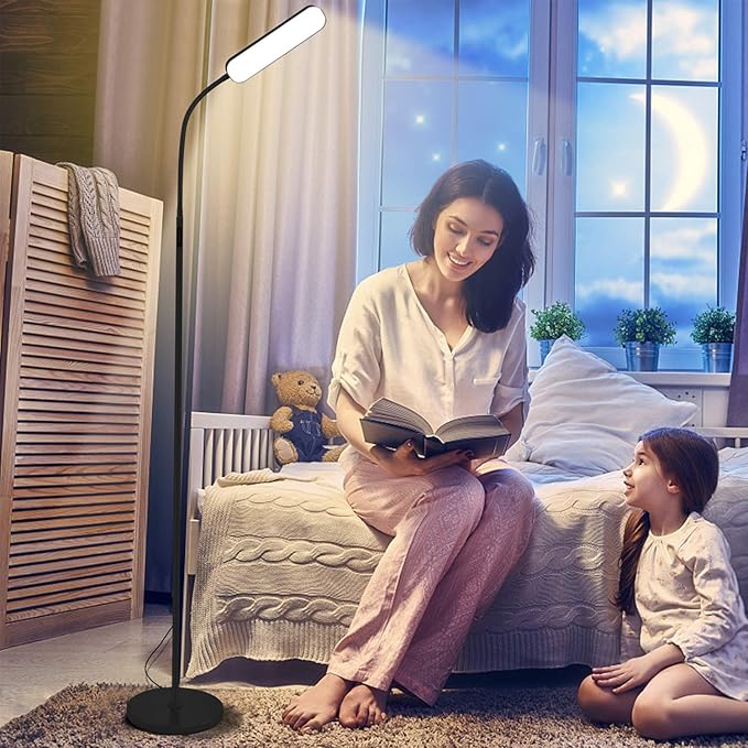Floor lamp, 15w/1000lm Bright LED Floor Lamp with Stepless Adjustable 3000K-6000K Colors and Dimmer, Remote and Touch Control, Adjustable Floor Lamp for Living Room