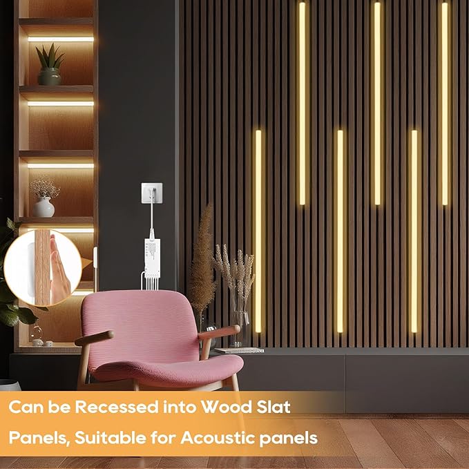 12V Warmwhite COB LED Strip Light Kit-6pcs 6.56FT Self-Adhesive LED Strip Parallel with Dimmable Touch Sensor Switch, Led Light Strip for Wood Slat Wall Panels, Home decor, Under Cabinet Strip Light