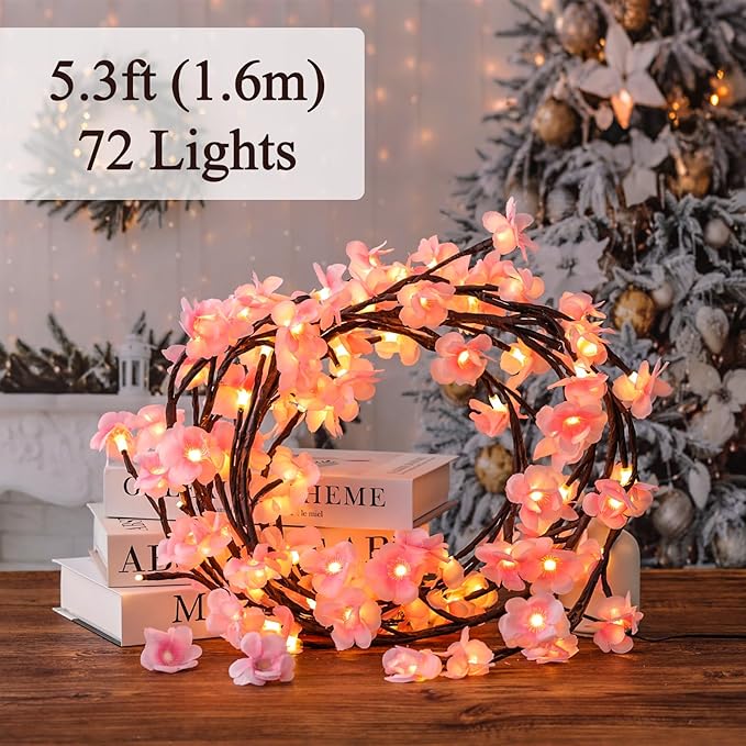 Drawelry LED Willow Vines Light, DIY Enchanted Wall Decoration Vine Flower Lights, Creative Wall Bedrooms Decor Christmas Home Gift for Family (72 Lights(5.3ft))