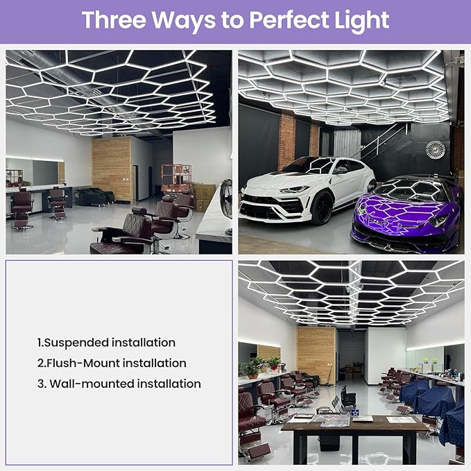 Hexagon Garage Light - 25 Pack Garage Lights Ceiling Led Hexagon,5000k Daylight White Honeycomb Lights Ceiling for Gym,Warehouse,Car Detailing Shop,Super Market