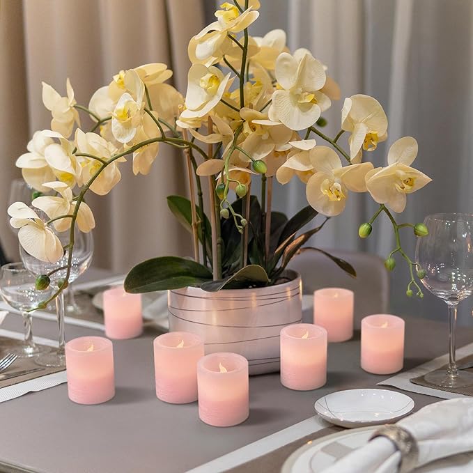 FURORA LIGHTING Pink Real Wax LED Votive Tealight Candles Pack of 6, Flameless Flickering Candles for Delicate Home Décor, 1.95’’(W) x 2.17’’(H), Batteries Included