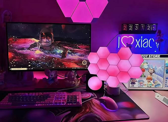 STONEBROOK Smart RGB + IC Hexagon Light Panels, DIY Wall Lights with Music Sync, Alexa & Google Assistant, Wi-Fi App Control,Gaming Lights for Gaming Setup, Gaming & Bedroom Decor (10-Pack)