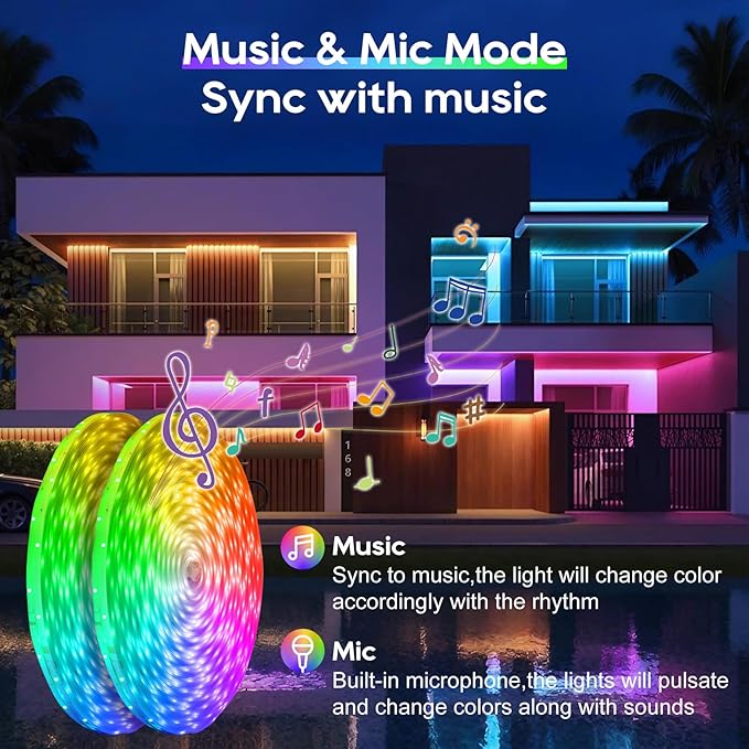 Led Strip Lights for Bedroom, 200ft Led Lights,with Remote and Application Control RGB Color Changing LED Strip Lights, Music Sync,24V for Outdoor Room Home Party Christmas Decoration