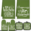 Sratte 6 Pcs Kitchen Decor Accessories Set Farmhouse Towels Pot Holders Oven Mitts Set 2 Dish Towels 2 Potholders 2 Cooking Mittens Oven Glove for Christmas Baking Cooking(Avocado Green,Kitchen)