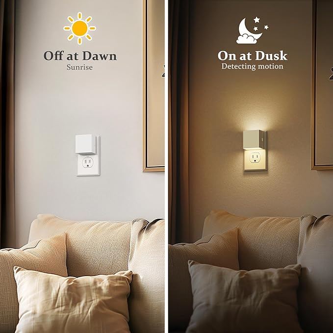 JandCase Night Light,Automatic Night Lights Plug into Wall,Dusk to Dawn,2 Pack Soft White 3000K Brightness Adjustable Nightlight for Kids Bedroom Bathroom Hallway Kitchen