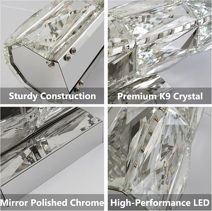 Modern Crystal Wall Sconces in Chrome Finish, LED Crystal Wall Light Fixtures with Remote, Luxury Vanity Wall Lamp Indoor for Bedroom Living Room Hallway Stairway Bedside, 3000K-6000K Dimmable
