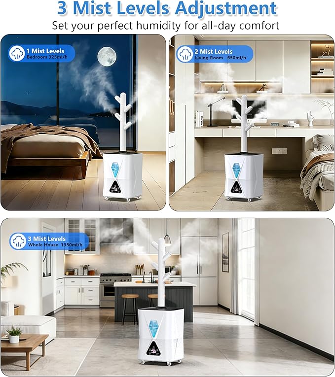 Humidifier Large Room,13L/3.43Gal 1400 sq.ft, Cool Mist Humidifiers for Bedroom with 1350mL/H Spray Output for Home, Office, Plants, Warehouse, House