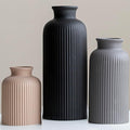 Large Modern Ceramic Vase Set, Black Ribbed Matte Finish, 3-Piece Decorative Vases for Home Living Room Office, 10 inch Tall, 4 inch Width (XL Black Mix)