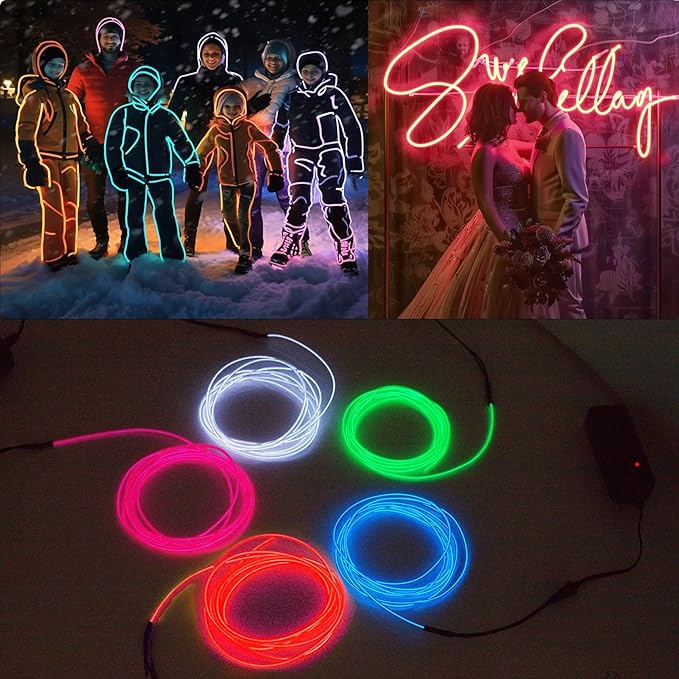 Ourbest EL Wire Lights Battery Powered, Wearable Led Wire Lights 5in1 neon String Light,DIY neon Sign kit Stay/Slow/Fast Flash Party Decoration 1M MUL