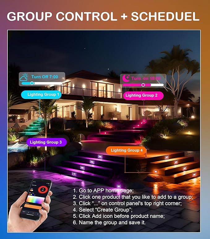 CLOUDY BAY 120V Indoor Outdoor Smart LED Step Lights, RGBCW Color Changing Stair Lights,3W 2700K-6500K,Hub Included,Compatible with Alexa and Google Home Assistant, 6 Pack
