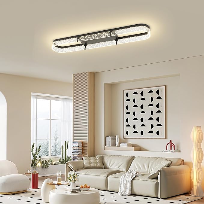 Jaycomey 43 inch Modern Black LED Ceiling Light Fixture, 54W Dimmable Flush Mount Ceiling Light with Remote, Adjustable 3000K-6500K Dining Room Light Fixtures for Hallway Living Room
