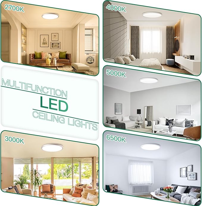 Brightever LED Flush Mount Ceiling Light, 12 Inch 24W Ultra Slim 0.67 Inch Kitchen Lighting Fixture, 3200LM 240W Equivalent, 2700K-6500K Color Selectable, Dimmable Light Fixture Ceiling Mount, 1 Pack